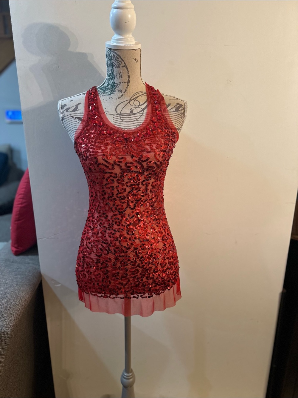 Red Sequin Camisole Tank Top - Women's Evening Shell